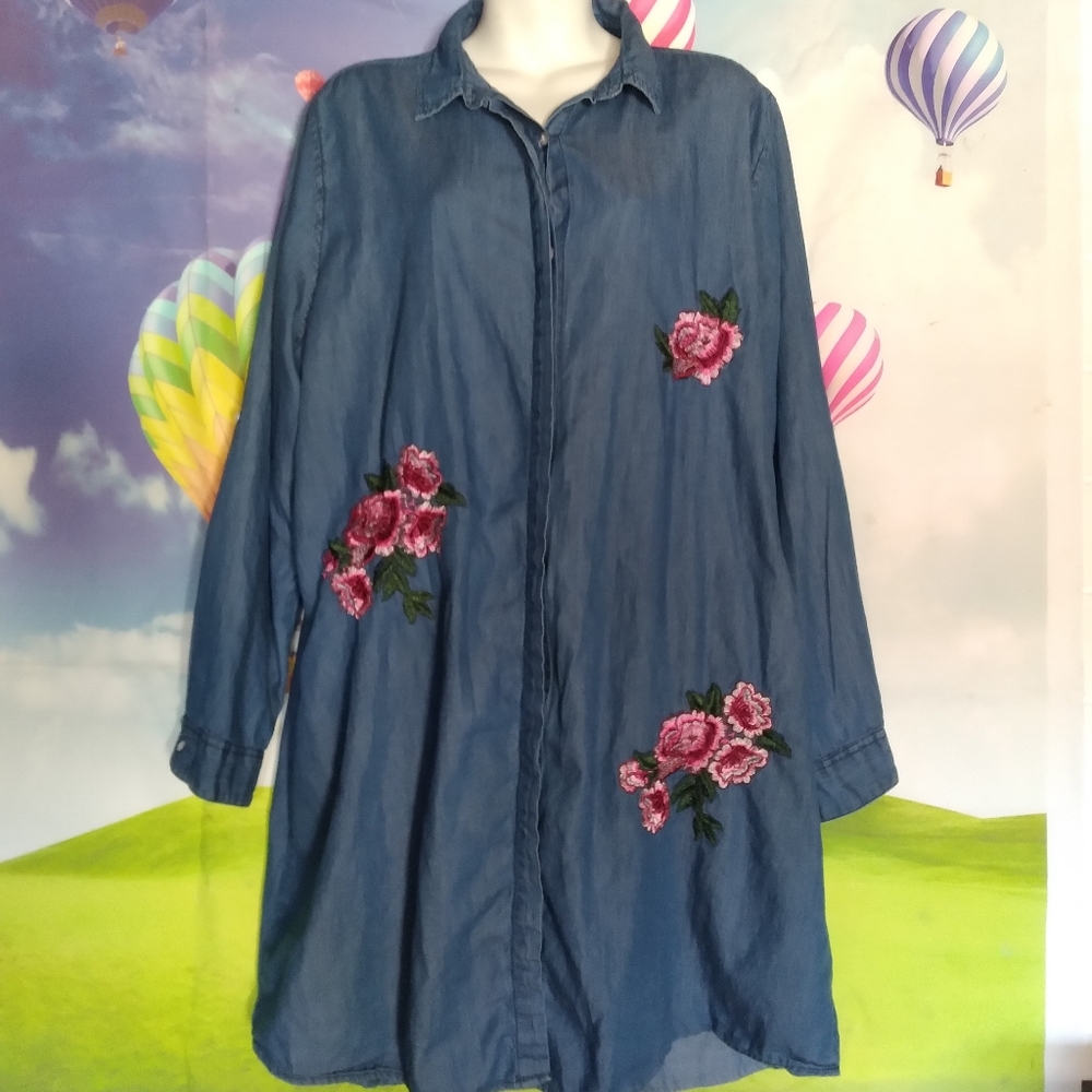 Style  House denim embroidery shirt dress